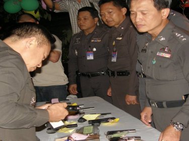 Police check weapons confiscated so far this year on Phuket