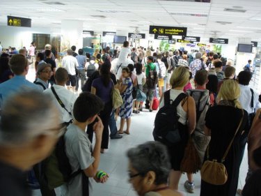 The crowded scene at Phuket airport on a Saturday