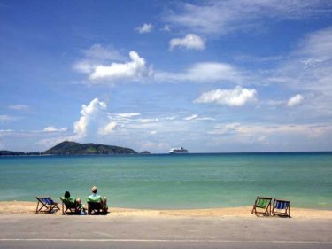 Kalim beach on Patong Bay out of season, before the waves roll in