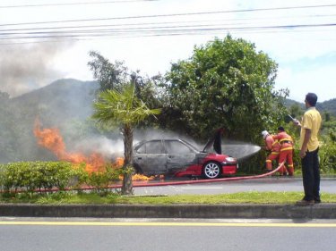 Where's the fire, buddy? Er, in the car. A Phuket  burnout