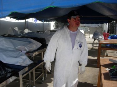 One of the international forensic team among bodies on Phuket, 2005