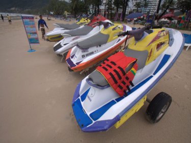 Phuket jet-skis on the beach at Patong on Sunday
