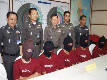 The five accused at Phuket City police headquarters