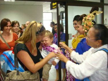 Sunday's greeting at Phuket airport did not amuse everyone
