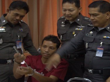 Confessed killer Pijib Hawan and police with the simple, deadly pen gun