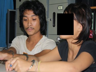 The 16-year-old with her 18-year-old boyfriend at Chalong police station