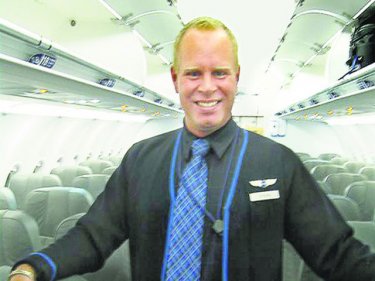 Departing in style, flight attendant Steve Slater in happy times
