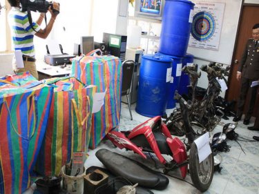 Parts of stolen motorcycles ready for shipment off Phuket to Burma