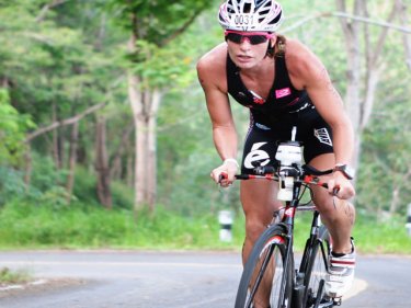 Swiss champ Caroline  ''Xena'' Steffen sets the Ironman bike pace today