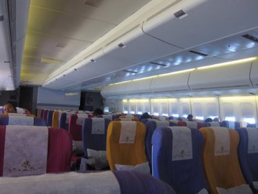 Rows of unoccupied seats on a prime time flight from Phuket this week