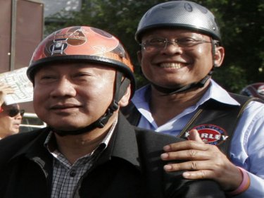 Harley helmet pair Phuket Governor Tri and Deputy PM Suthep today