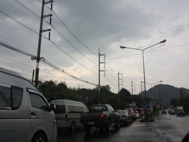 Stalled and wet: Traffic waits as Phuket's Patong Hill becomes a no-go zone