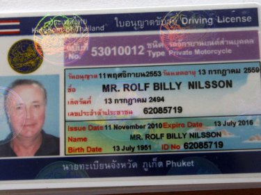 Rolf Billy Nilsson, who died in a crash on Phuket early today