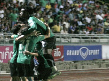FC Phuket players celebrate one of last night's six ''Hulk'' goals