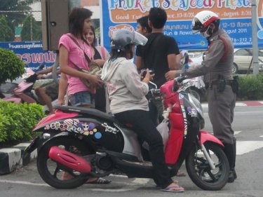 Riders are still being booked in Phuket City for not wearing helmets