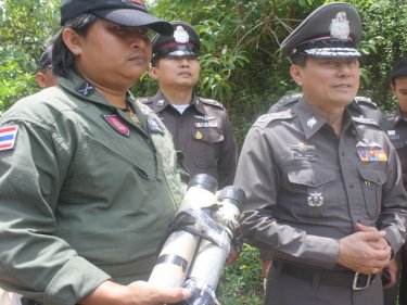 The three cylindrical fake bombs found today east of Phuket City