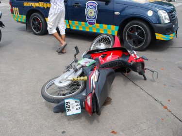 The motorcycle on which the pair were travelling when hit by the truck