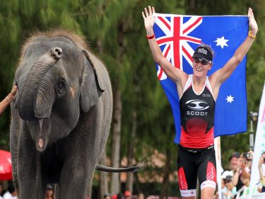 Melissa Rollison of Australia wins the hardest part, the elephant race