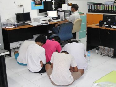 The five boys accused in attacks on Phuket tourists at Kathu police station