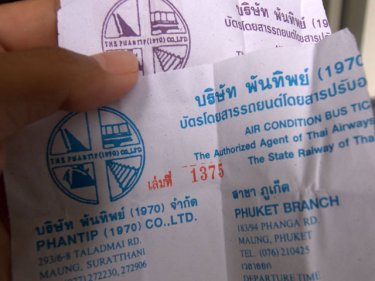 Stubs from the Surat Thani to Phuket leg of the bus journey