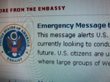 The US warning when it was on the front page of the embassy site