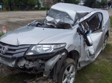 The shattered remains of the vehicle in today's Phuket coast road crash