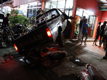 The pickup comes to rest outside the Phuket beer garden last night