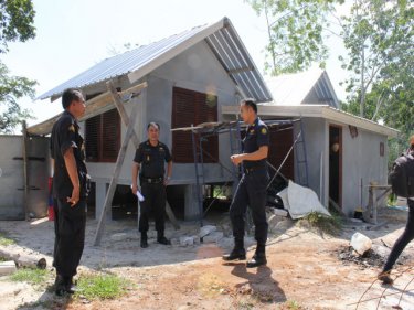 An illegal resort in the Phuket hills is raided by Forests officials today