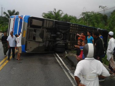 The bus that failed to take a bend north of Phuket late today