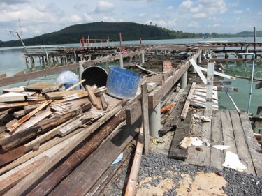 Construction of the unapproved pier underway off Phuket's east coast