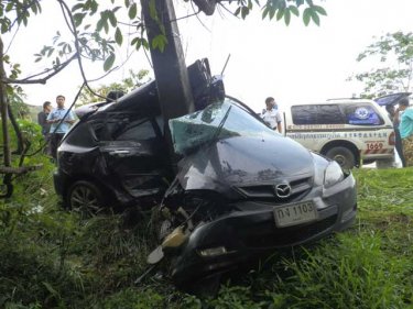 The Mazda 3 wrapped around the pole: police believe speed was involved