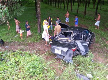 A Phuket man was injured when his car ran into a rubber plantation yesterday