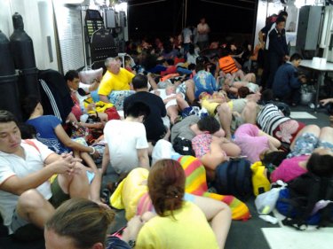 Rescued passengers on board the Pattani  after this week's storm