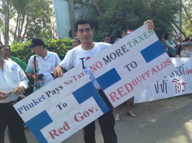 Why should we pay taxes, protesters were asking on Phuket today