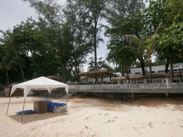 Concrete foundations overhang Surin beach, ready for next high season