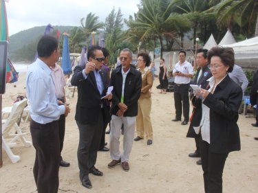 The Senate committee checks a Phuket beach yesterday