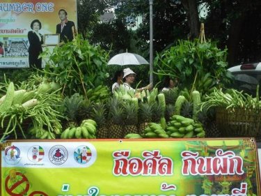 Fruit and veg on display in a parade through Phuket yesterday