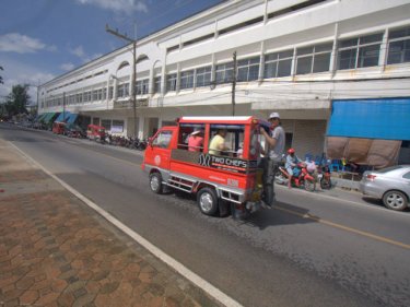 A tuk-tuk in Karon, where drivers monopolise parking space