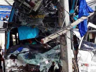 The bus crashed into a wall and then a pole at the base of Patong Hill