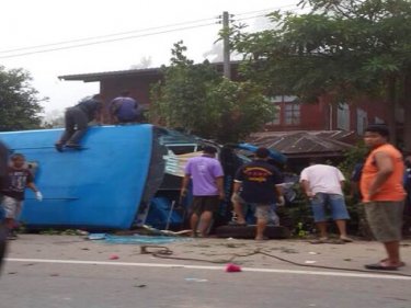 Songkran holiday tragedy: the Phuket-bound bus on its side today