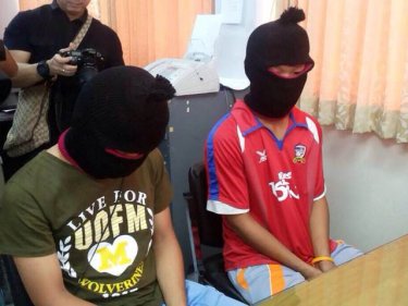 The accused rapists, twins aged 17, being questioned by police today