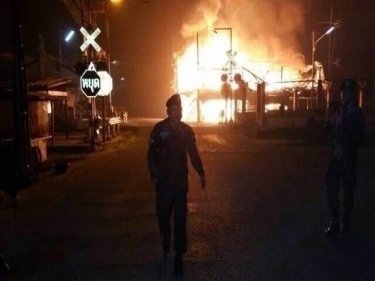 A fire burns as the result of an attack in Pattani province tonight