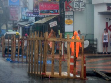 Stakes surround about 20 drains in Patong amid flood protection work