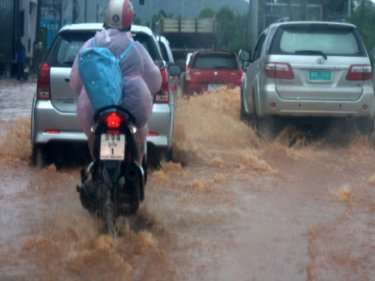 The flash flood stretched for at least half a kilometre on a main road today