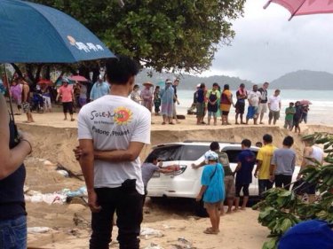 The car that almost put to sea in Patong today after flooding
