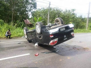 The pickup finished in the middle of the road north of Phuket