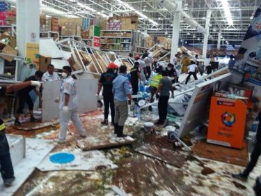 Chaos as a retail stand crumbles and topples at HomeWorks today