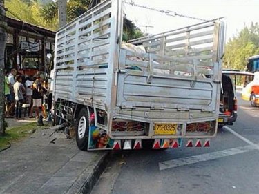 The truck after striking the young expat north of Phuket