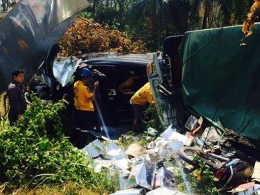 The truck heading off Phuket ploughed into other vehicles today