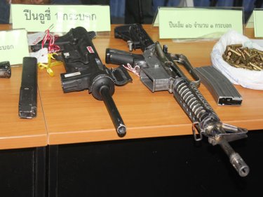 Part of the gun collection seized last night by Phuket police